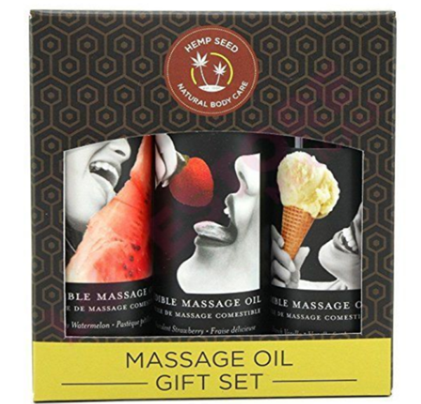 Earthly Body Edible Massage Oil Gift Set – 2 oz Watermelon, Strawberry & Vanilla