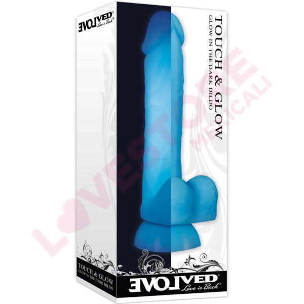 Evolved Touch And Glow Realistic Glow In The Dark Dildo, 8″, Blue