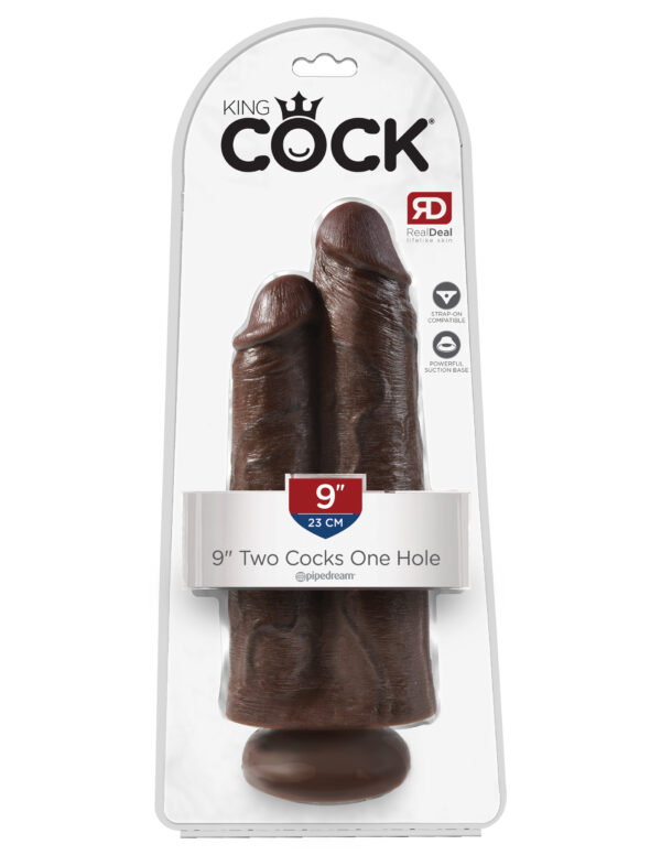 King Cock Two Cocks One Hole-Brown 9″