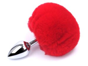 Small Size Metallic Anal Plug with Short Red Color Tail
