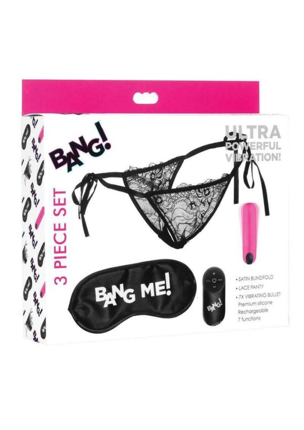 Power Panty Lace Panties, Bullet, & Blindfold Kit – Pink