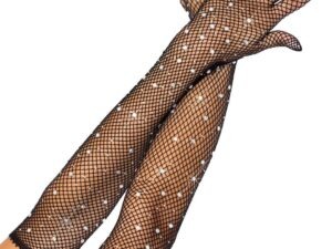 Rhinestone Fishnet Long Gloves - Black