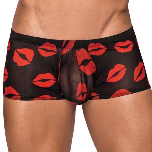 Kiss Me – Mini Short – Large – Sheer Lips Black