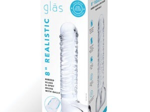 8″ Realistic Ribbed Glass G-Spot Dildo With Balls