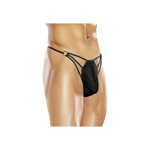 G- Thong W/straps Rings Black SM