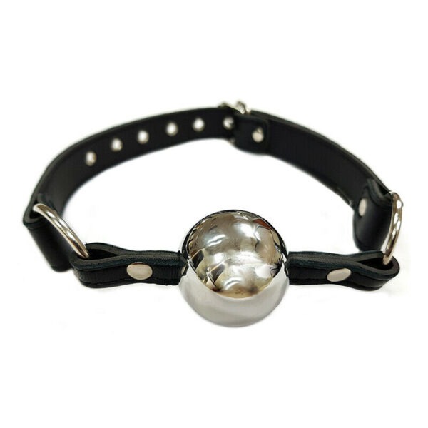 Adjustable Leather Ball Gag Black With Silver Ball