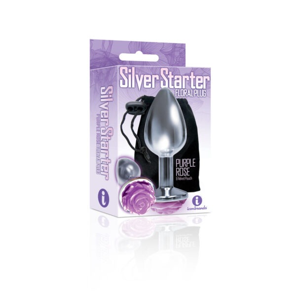 The 9’s, The Silver Starter Rose, Floral Stainless Steel Butt Plug, Purple
