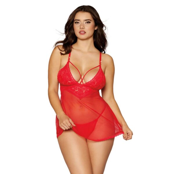 Babydoll and G-String – One Size – Lipstick Red