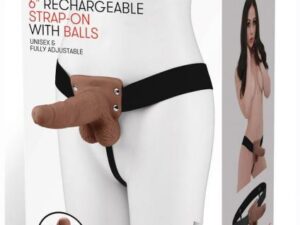 6" Rechargeable Strap-on With Balls - Brown