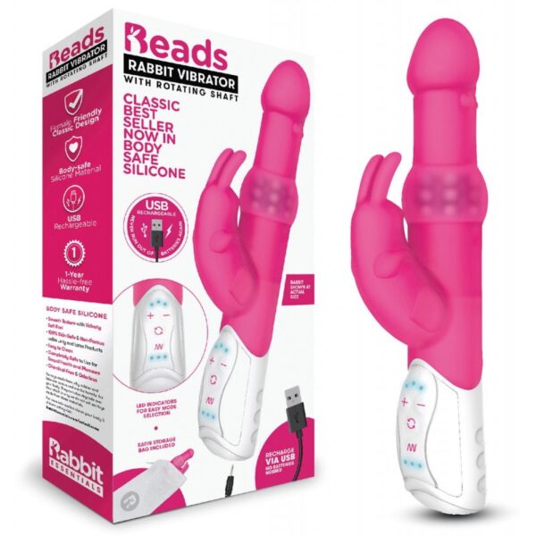 RR Rechargeable Pleasure Beads Rabbit – Hot Pink