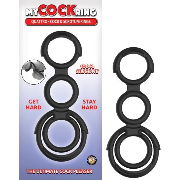 My Cockring Quattro Cock & Scrotum Rings Black