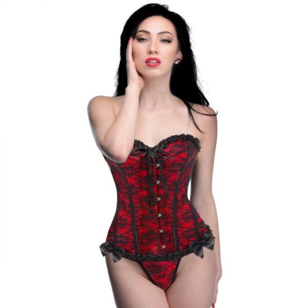 MS Scarlet Seduction Lace-up Corset & Thong – Large