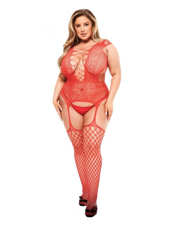 Corset Front Suspender Fishnet Bodysuit Queen Size