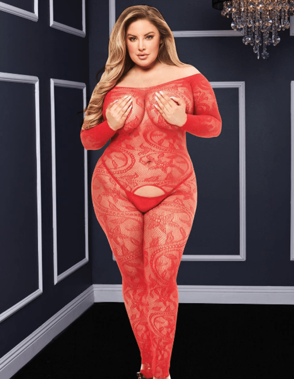 Longsleeve Crotchless Bodystocking Queen Size Red