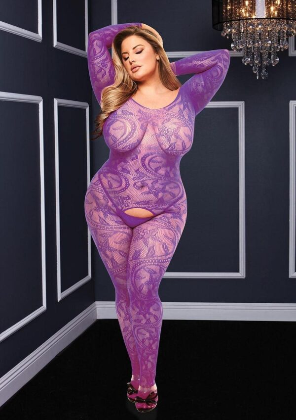 Longsleeve Crotchless Bodystocking Queen Size Purp