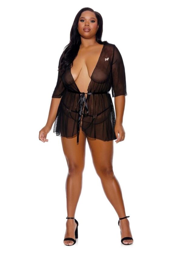 Sheer Black Peignoir Plus Size Black