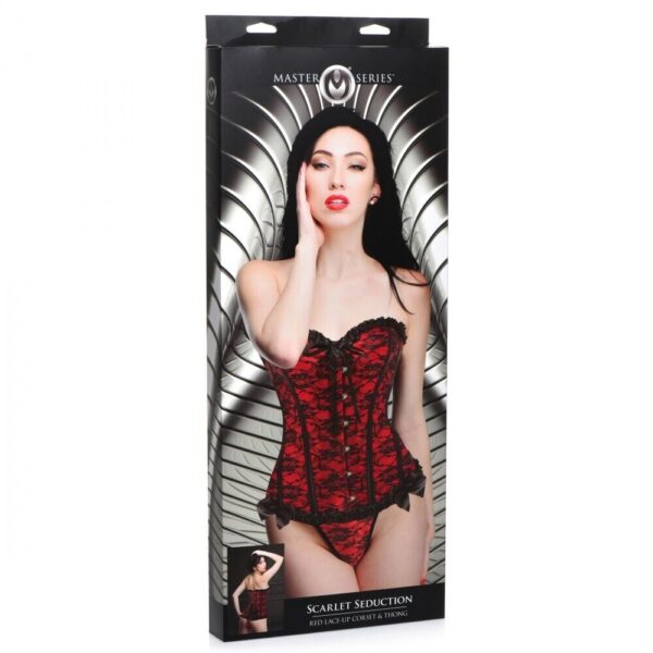 MS Scarlet Seduction Lace-up Corset & Thong – Large