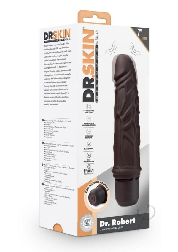 Dr. Skin Silicone – Dr. Robert – 7 Inch Vibrating Dildo – Brown