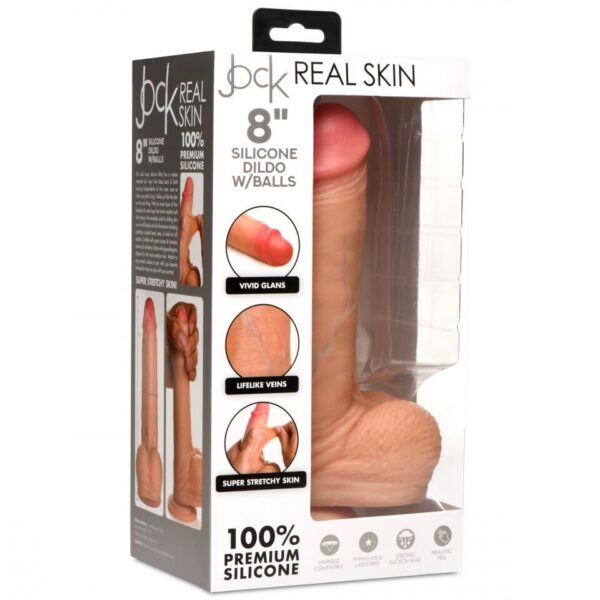 8" Real Skin silicone dildo with balls