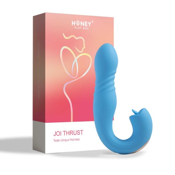 JOI THRUST App Controlled Thrusting G-spot Vibrator & Tongue Clit Licker Blue