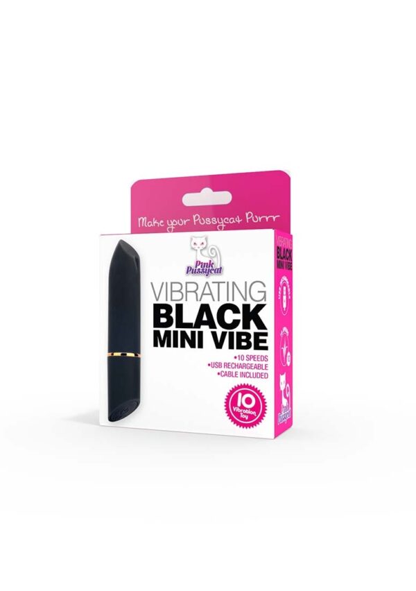 Pink Pussycat Mini Vibe Rechargeable Silicone Bullet – Black