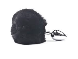 Small Size Metallic Anal Plug with Short Black Color Tail