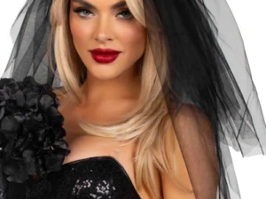 Bridal Veil with Bow Black
